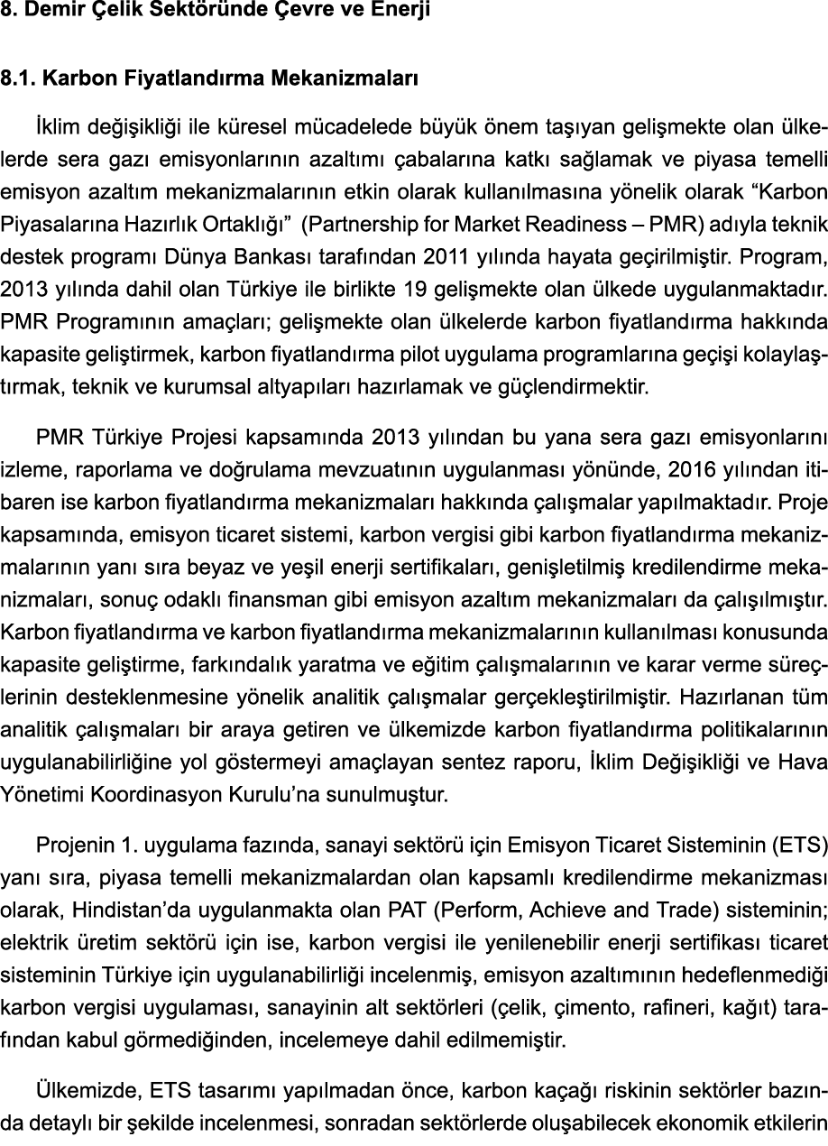 8  Demir Çelik Sektöründe Çevre ve Enerji  8 1  Karbon Fiyatlandırma Mekanizmaları İklim değişikliği ile küresel müca   
